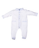 Button-Front Footie Pajamas, White/Blue, Size 3-9 Months