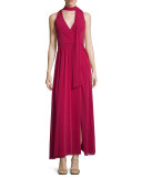 Sleeveless Maxi Dress W/Neck Tie 