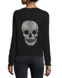 Raj Cashmere Sweater w/ Leopard Skull Back, Black