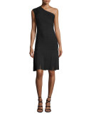 One-Shoulder Bandage-Knit Fringe-Hem Gown