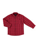 Long-Sleeve Double-Stitched Check Shirt, Red, Size 3-6