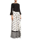 Lace-Trim Bateau-Neck Blouse, Black