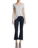 Raw-Hem Cropped Flare Jeans, Dune