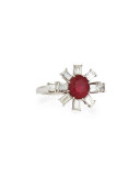 Estate Art Deco Diamond Spoke & Burma Ruby Ring, Size 5.5