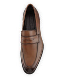Burnished Calf Leather Penny Loafer, Chestnut