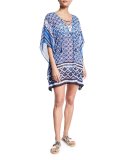 Shibori Lace-Up Tunic Coverup, Blue