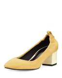 Cube-Heel Suede Ballerina Pump 