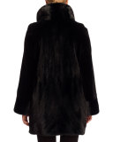Mink Stand-Collar Stroller Coat, Black