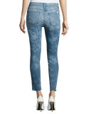 Lasered Rose-Print Skinny Ankle Jeans