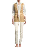 Damien Voile Long-Sleeve Blouse, Cream