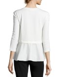 Terry Ruffle-Hem 3/4-Sleeve Top, White