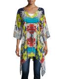 Flash Tie 3/4-Sleeve Printed Tunic, Pop Color