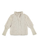 Sequin-Trim Faux-Fur Coat, Cream, Size 8-14