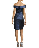Off-the-Shoulder Metallic Sheath Dress, Sapphire