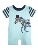 Stretch Jersey Zebra Shortall, Blue, Size 3-24 Months