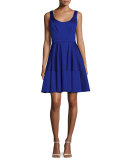 Sleeveless Satin Fit-and-Flare Cocktail Dress, Blue