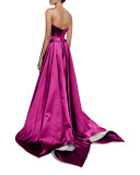 Strapless Pleated High-Low Gown