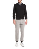 Fine-Gauge V-Neck Sweater, Black