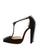 Goldostrap Spike T-Strap Red Sole Pump, Black