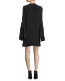 Bell-Sleeve Silk Shift Dress, Black