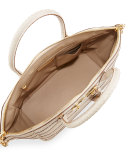 Brera 34 Python & Vitello Striped Satchel Bag, Limestone