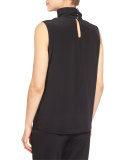 Silk Mock-Neck Tank, Black 