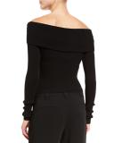 Rayne Cropped Overlap Ribbed Sweater, Black