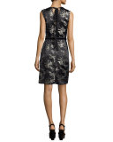 Sleeveless Cherry Blossom Sheath Dress, Gold/Multi