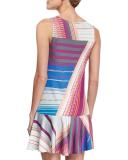 Sleeveless Striped Intarsia Dress, Gray/Blue/Orange/Magenta