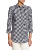 Brody Long-Sleeve Gingham Blouse, Ink Multi