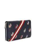 Printed Leather Zip-Around Wallet, Dark Blue