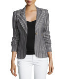 Duchess Tweed Single-Button Blazer w/Suede Elbow Patches