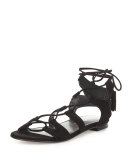 Romanflat Suede Flat Gladiator Sandal, Black