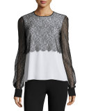 Layered Lace Crewneck Blouse, White