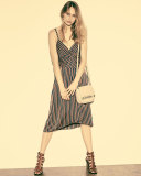 Saige Striped Stretch Silk Dress, Rickrack Khaki