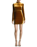 Gemma Long-Sleeve Velvet Mini Dress, Gold