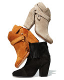 Newbury Fringe Suede Bootie, Black
