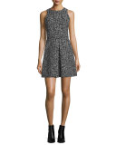 Janette Sleeveless Tweed A-Line Dress, Black/Cream