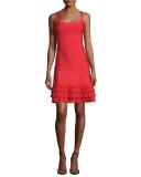 Sleeveless Ruffled-Hem Bandage Dress, Bright Poppy