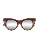 Nefertiti Two-Tone Cat-Eye Sunglasses, Matte Ecru