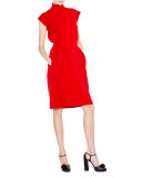 Cap-Sleeve Turtleneck Knit Dress, Red