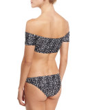 Dot-Print Off-the-Shoulder Bardot Swim Top, Black