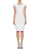 Cap-Sleeve V-Neck Sheath Dress, Winter White
