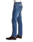 Five-Pocket Washed Denim Jeans, Blue