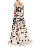 Sleeveless Painted Sequin Silk Faille Gown, Rose