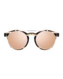 Round Acetate Sunglasses w/ Clip-On Lenses, White Gold/Horn