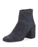 Bacari Denim Chunky-Heel Bootie, Navy Antique Denim