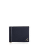 Bicolor Saffiano Leather Card Case w/ Money Clip