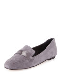 Fab Patent-Strap Suede Loafer, Smoke
