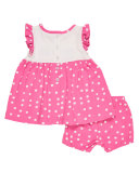 Sleeveless Smocked Floral Polka-Dot Dress w/ Bloomers, Pink, Size 3-24 Months